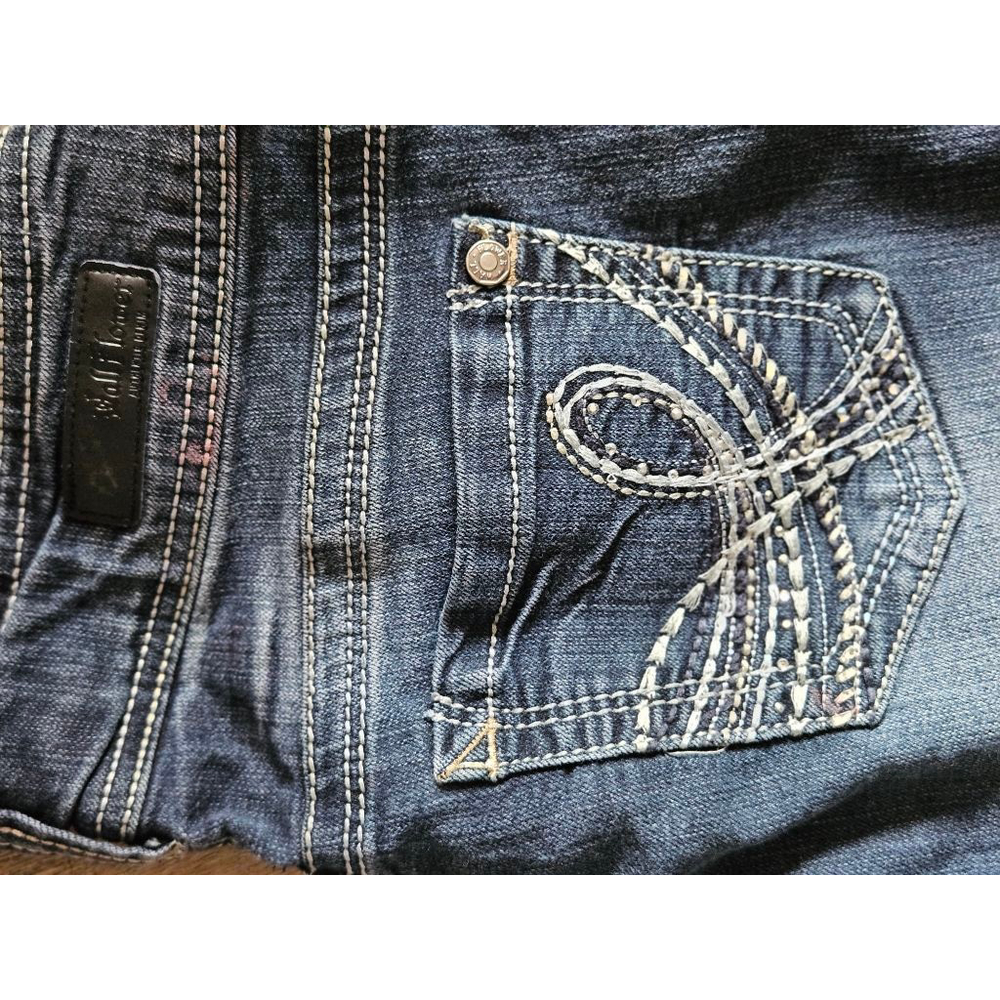 Women's WallFlower Juniors 5 Dark Blue Jeans with White Stitching - Picture 3 of 5